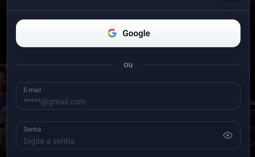 Formulário de cadastro da TopX com botão Google, e-mail e senha